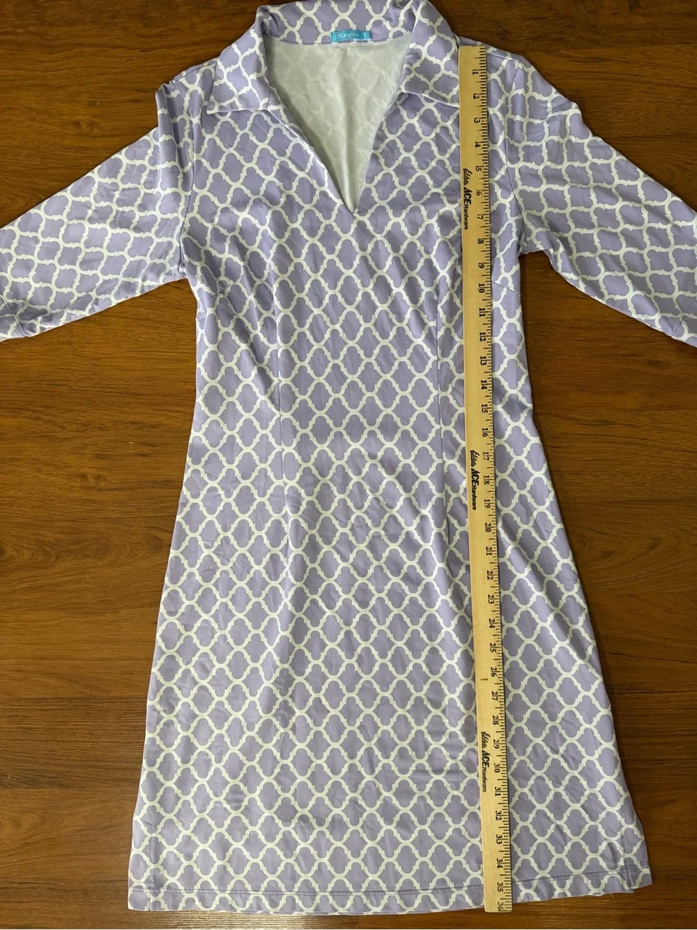 J McLaughlin Sz S Catalina Cloth Dress 3/4 Sleeve Purple White V Neck Stretch